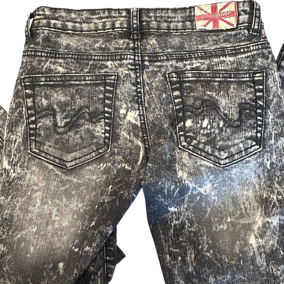 Machine Jeans Nouvelle Mode- US25/Italy 39(Size 0)-Black Acid Wash Jeans Italian - Picture 2 of 6
